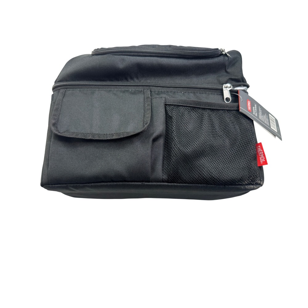 Thermos Insulated Lunch Lugger Black Soft Cooler Bag Front Pocket Strap